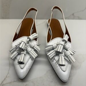 Ralph Lauren White Tassel Slingback Flats